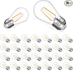 Replacement Bulbs for String Lights, 2W S14 Shatterproof Outdoor LED Light Bulbs, 2700K Soft White, E26 Base, AC120V, Not Dimmable, 30 Pack