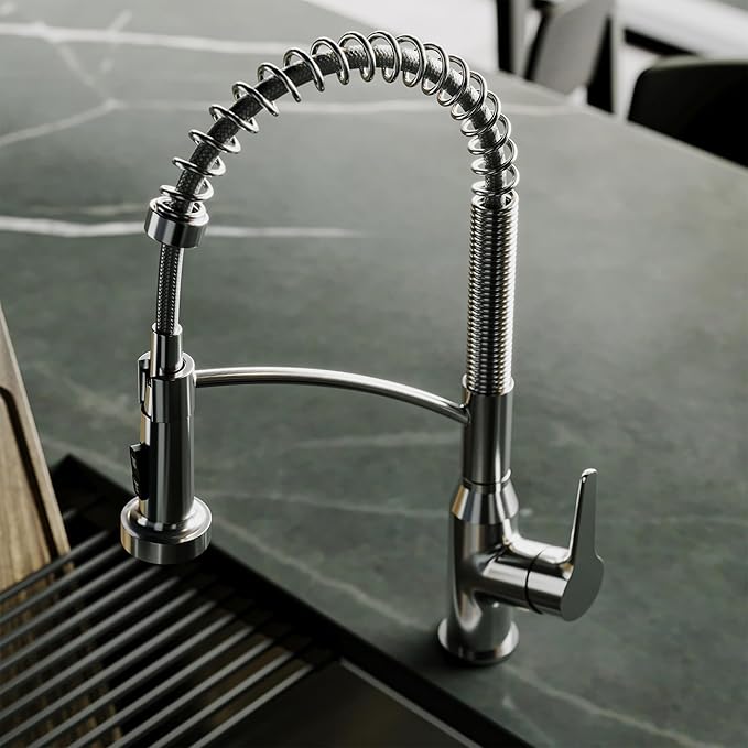 Karran Scottsdale Commercial Style Pull-Down Kitchen Faucet with Sprayer, Spot-Free Stainless Steel, High Arc Single Handle Pre-Rinse Spring Faucet