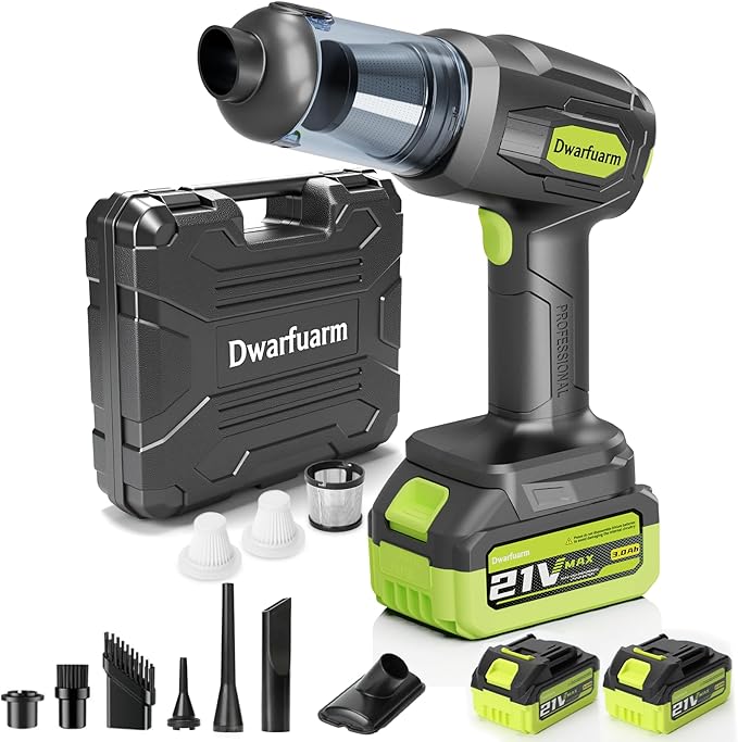 Cordless Car Vacuum Cleaner, 36000PA High Power Suction, 120W Portable Handheld Vacuum with 2×3.0Ah Batteries, Multi-Nozzle Air Duster for Car, Home, Office, Pet Hair