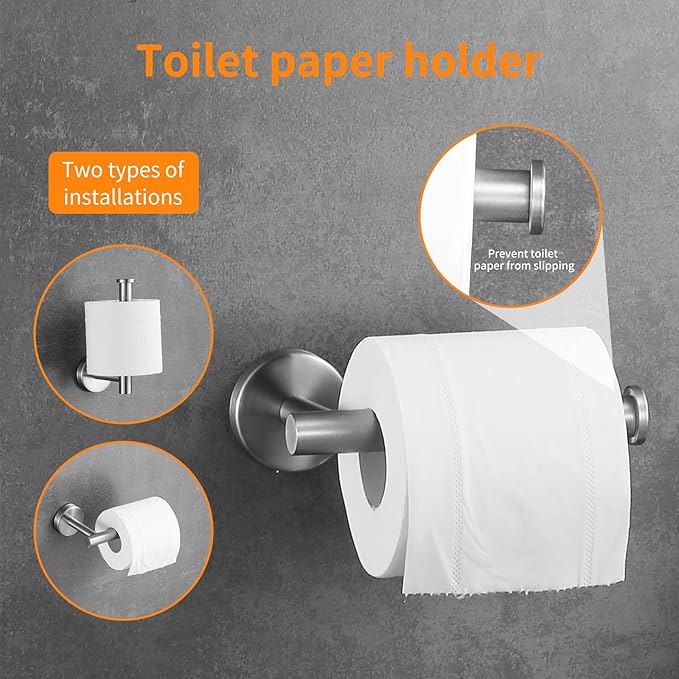 Towel Bar Set Brushed Nickel, Bathroom Towel Ring Set 5pcs Including 2pcs 16'' Tower Bar, Towel Ring and 2 PCS Towel Hooks