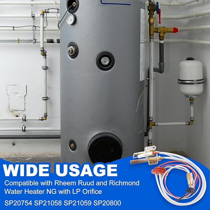 SP20824 Pilot Burner Assembly Kit, SP21058 Natural LP Thermopile Senor Compatible with Rheem, Ruud and Richmond Water Heaters, NG with LP Orifice