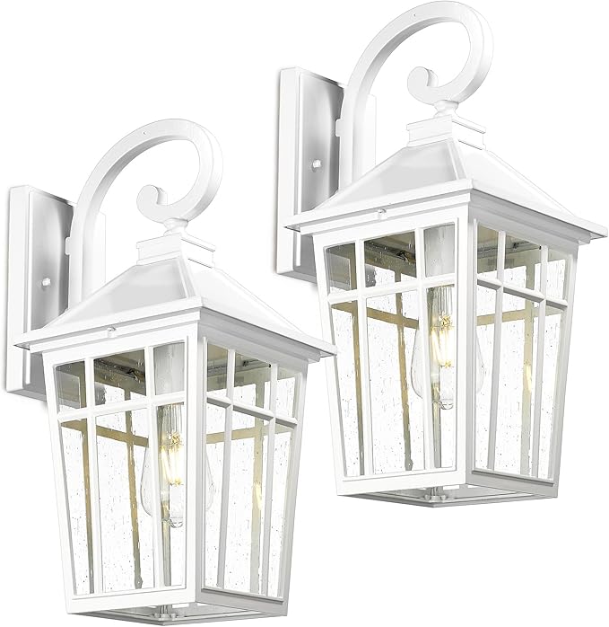 Darkaway Outdoor Wall Lights for House, Exterior Lighting Fixtures Wall Mount Outdoor Porch Lights Waterproof White Outdoor Sconce Lights with Seeded Glass for Patio Hallway Garage,2 Pack