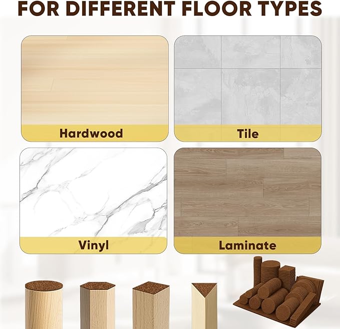 BALEINE 300PCS Felt Furniture Pads, Multi-Size Felt Pads for Chair Legs, Tables, Beds, Scratch-Reducing Floor Protectors for Hardwood Floors, Tile, Vinyl, and Laminate (300PCS, Brown)