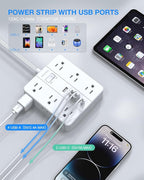 Power Strip with USB Ports, HUNIAN 5Ft Flat Plug Extension Cord Surge Protector, 12 Widely Outlet Extender with 6 USB Charger (2 USB C Ports), Desk Charging Station for Home, Office Supplies