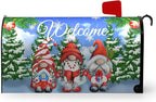 Winter Gnomes Welcome Mailbox Cover Magnetic Standard Size Snow Pine Tree Mailbox Cover Snowflake Post Mailbox Wraps Waterproof Xmas Decor for Yard Garden 18 X 21 Inch