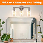 DLLT 3-Light Bathroom Light Fixtures: Nickel Modern Vanity Lights with E26 Bulbs - Clear Glass Shade Bathroom Wall Lamp for Mirror Kitchen Living Room - 2 Packs