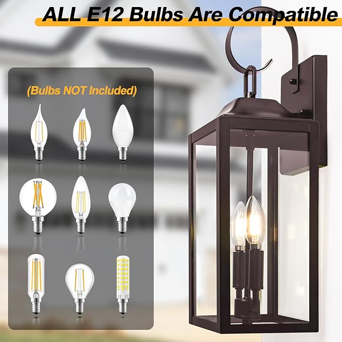 19" Oil Rubbed Bronze Outdoor Wall Lantern 2-Light, Large Modern Wall Sconce Light Fixture, Brown Porch Light with Glass, Waterproof Farmhouse Exterior Lamp Lighting