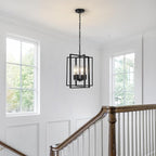 4 Light Modern Farmhouse Chandelier for Dining Room, Black Pendant Lights Fixtures for Kitchen Island, Foyer Lighting Fixtures High Ceiling for Entryway Hallway Living Room Bedroom