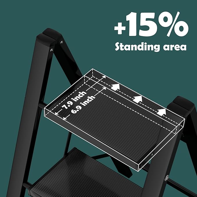 Taranta 3 Step Ladder,Aluminum Lightweight Folding 3 Step Stool with Anti-Slip Wide Pedal,330lbs Capacity Step Ladder for Household,Kitchen,Office - Black