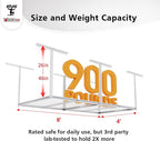The Atlas 4 x 8 ft Adjustable Height Overhead Garage Storage Rack 900 lbs Heavy Duty Capacity White