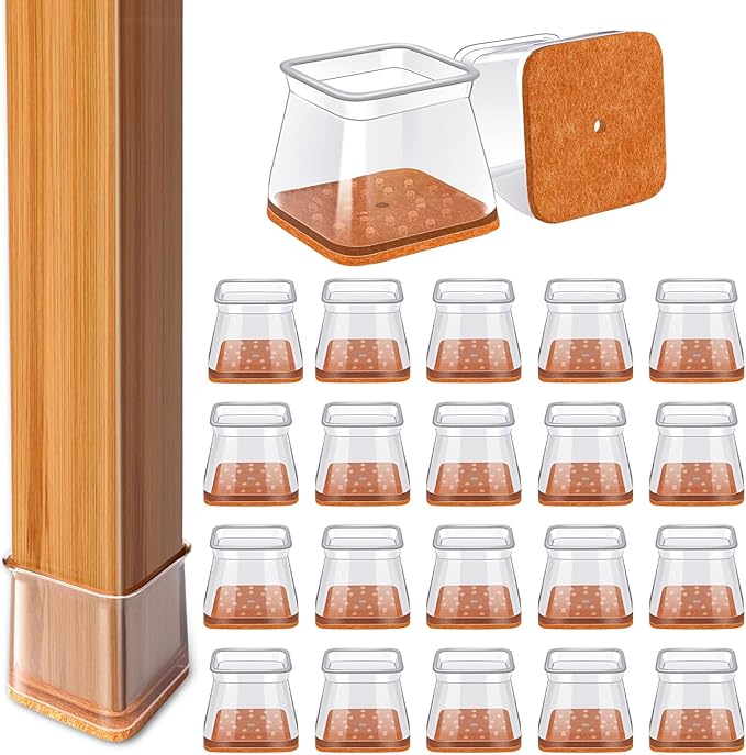 28Pcs Chair Leg Floor Protectors Square Silicone Chair Leg Protectors for Hardwood Floors Felt Furniture Pads Clear Chair Sliders for Wooden Floors(Fit:3/4" ~ 1")