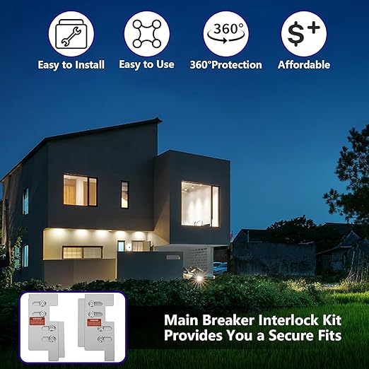Generator Interlock Kit Compatible with Eaton Cutler Hammer Vertical Throw CH Series 150 or 200 Amp Panels, 2 1/4" Spacing Between Main and Generator Breaker, Interlock Breaker Kit.