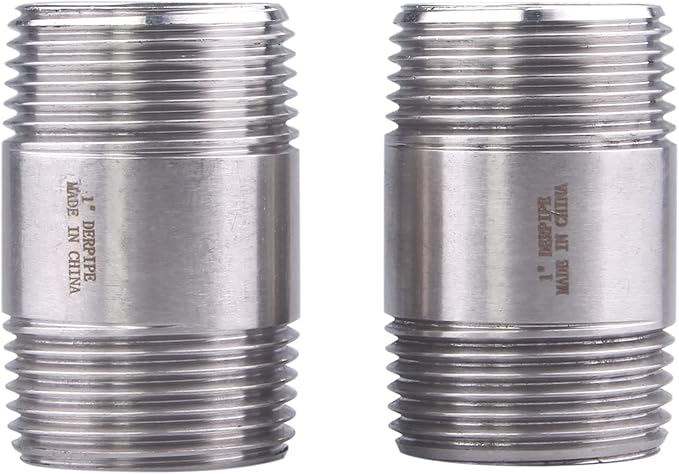 1" X 1" SUS304 Nipple Pipe Fitting - Stainless Steel Male NPT Threaded Long Coupling Fitting (pack of 2)