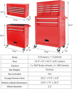 2 in 1 Tool Chest with 8 Drawers, Tool Cart with 7 Organizer Tray Divider Set & Wheels, Large Rolling Tool Box Organizer for Garage, Workshop, Home Crafts