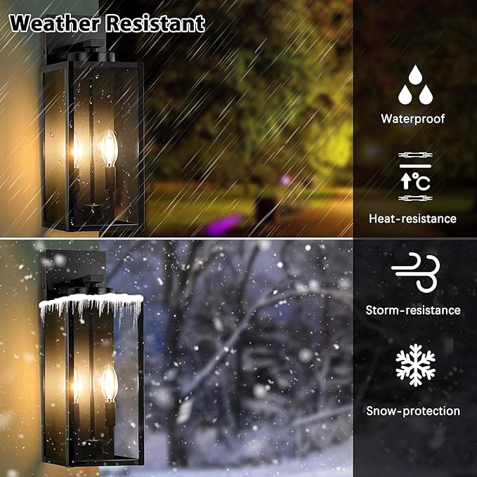 18in Large Outdoor Wall Light Fixtures, Exterior Lighting Fixtures Porch Sconces Wall Mounted, Waterproof Black Outdoor Wall Lanterns Lamps, Outside Lights for House Patio Front Door Entryway, 2-Pack