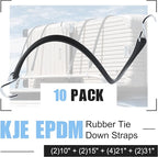 KJE 10Pack (10'', 15", 21", 31") Rubber Bungee Cords with S Hooks - Heavy Duty Black Bungee Straps, EPDM - Load 180 lbs, Outdoor Tie Downs, Securing Tarps & Canvases & Cargo in Cold Hot Climates