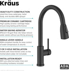 KRAUS Coda 2-Function Single Handle Pull Down Kitchen Faucet in Matte Black, KPF-1626MB
