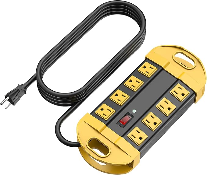 CCCEI Heavy Duty Power Strip Surge Protector, Metal 8 Outlets Power Strip for Appliance. Garage Shop Industrial Workbench 15 AMP Outlets Strip. 6FT Extension Cord. Set