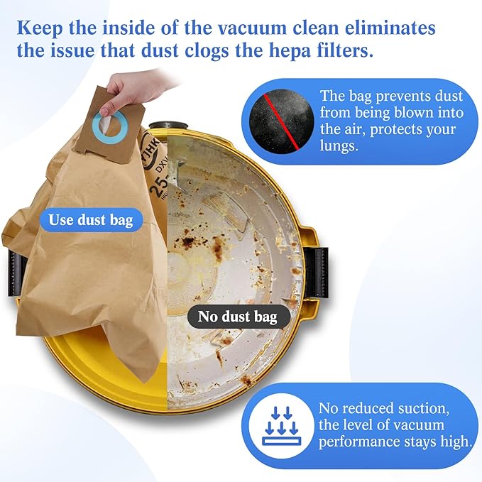 10 Pack DXVA25-4040 Vacuum Bags for DEWALT 4 Gallon Wet/Dry Vacuum, Disposable Shop Vac Bags, Dust Collection Bag Replacement