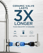 FORIOUS Kitchen Faucet with Pull Down Sprayer, Brushed Nickel Stainless Steel Single Handle Classic Spring Commercial Sink Faucet for RV Camper Bar Farmhouse Laundry