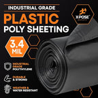Xpose Safety Black Plastic Sheeting 2 Pack – 20' x 100' Rolls – Heavy Duty 3.4 Mil Poly Sheet – Waterproof, Dustproof, Vapor Barrier – for Construction, Painting, Industrial Use
