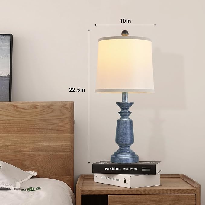 Terpsichore Lamps Set of 2 Modern Farmhouse Table Lamp Bedside Reading Lights Living Room End Lamps Bedroom Night Light,High 22.5 Inch,Navy Blue,with Fabric Lamp Shade,Bulb Not Included
