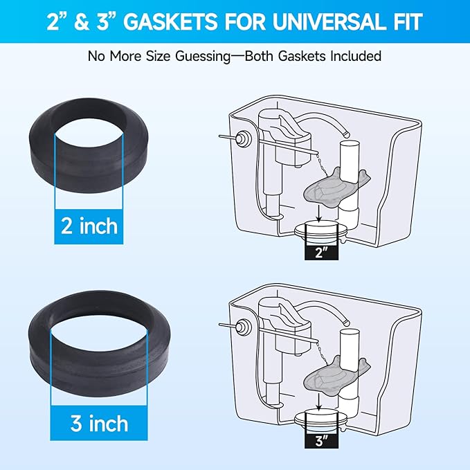 Toilet Tank to Bowl Gasket Kit with 3 Sets of 304 Stainless Steel Bolts, Includes 2-Inch & 3-Inch Toilet Seal Gaskets, Universal Repair Kit for 2-Piece Toilets, Leak Fix Kit