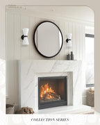 Modern Black Wall Sconce, HWH Up and Down Indoor Sconces Wall Lighting with Frosted Milk White Striped Glass Shade, Hardwired Wall Mounted Vanity Lamp for Bathroom, 5HZG97B-2W BK