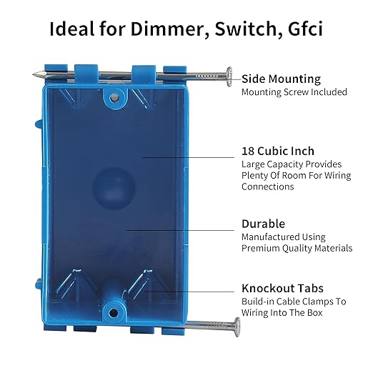 10-Pack Single Gang Electrical Box, New Work Box 1 Gang, Blue New Work Electrical Nail Outlet Box, 18 cu. in, Switch/Outlet Box PVC Electrical Junction Box for Residential Commercial Job Applications