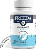 FREEDA Vitamin D3-3000 IU - Pure High Potency Kosher Supplement Tablets - Bone and Muscle Health, Calcium Absorption, Immune Support for Men and Women* - 100 Tiny Tablets