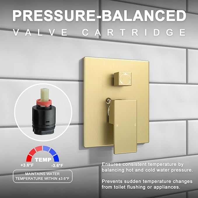 Lava Odoro Modern 2-Setting Square Shower System with Rain Shower Head and Handheld Spray Gold, Rainfall Shower Faucet Set Gold, Shower Valve and Trim Kit, Brushed Gold, SF103-SG