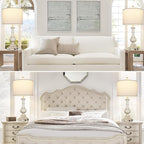 26" Farmhouse Table Lamps Set of 2, Rustic Touch Control Bedside Lamps with 2 USB Ports & AC Outlet, Vintage White Resin 3-Way Dimmable Nightstand Lamp Linen Fabric Shade for Living Room Bedroom Decor