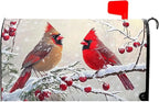 Kawani Winter Mailbox Cover Christmas Birds Holly Berry Branches Snow Mailbox Covers Magnetic Standard Size 25.5x21 Inch Winter Xmas Holiday Post Letter Box Cover for Garden Yard Decor