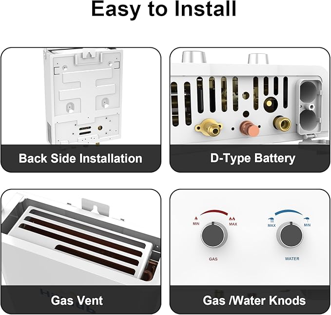 Hillhub Portable Propane Tankless 34,000BTU Water Heater, 1.32GPM Outdoor Shower Water Heater for Camping 5L, Anti-freezing Protection