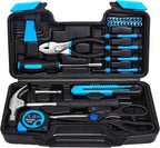 39 Piece Basic Home Tool Set Household Tool Set General Repair Small Hand Tool Kit in Toolbox Storage Case for Home Garage Office College Dormitory Use, Blue