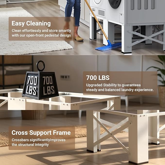 SKM 28" Dual-Pack Washer and Dryer Pedestals - Heavy-Duty Steel Laundry Stand Raiser for Washing Machine and Dryer, Compatible with Most 4.8-5.3 cu. ft. Capacity Appliances, White