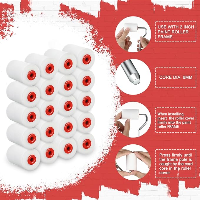 Nuogo 120 Pcs 2 Inch Foam Paint Roller High Density Foam Roller Mini Paint Roller Refills Paint Edger Tool for Walls Brings Smooth Finishes Flat Surfaces