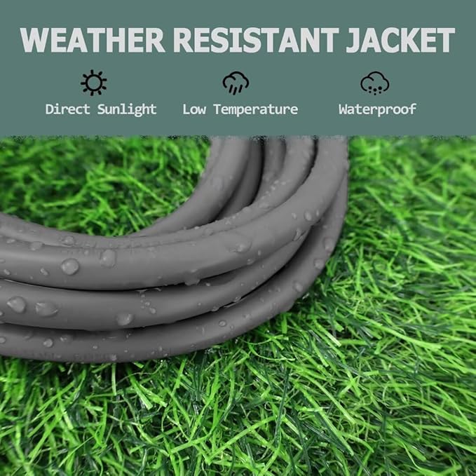 Indoor Outdoor Extension Cord 50 FT Waterproof, 16/3 Gauge Heavy Duty Gray Extension Cords, 13A 1625W SJTW Extension Cord with 3 Prong Grounded Plug, Great for Tools, Lights, UL Listed.