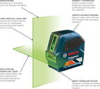 BOSCH GLL 100 GX 100 Ft Green-Beam Self-Leveling Cross-Line Laser, Includes 3 AA Batteries, Positioning Device, Green Laser Target Plate, & Heavy-Duty Pouch
