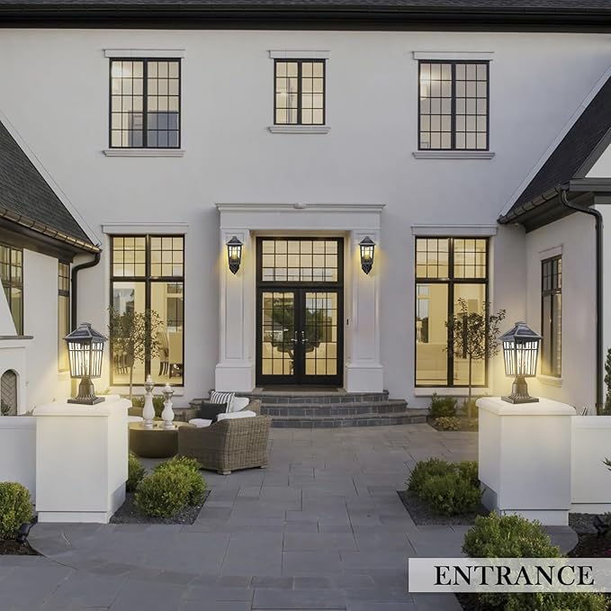 Darkaway Solar Outdoor Wall Lights, Dusk to Dawn Outside Wall Sconce Lighting with Remote, Black Exterior Light Fixture for House Porch Yard Hallway Doorway Garage