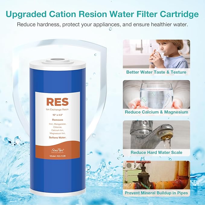 SimPure 10" x 4.5" Cation Exchange Resin Filter, Whole House Water Softening Cartridge for DB10P, DB10C (6 Pack)