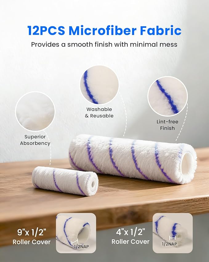 33PCS Paint Roller Kit with Extension Pole | 2–4 FT Pole | 9" & 4" Paint Rollers | Carry Bag | 4 Brushes & Tape | Professional Painting Supplies & Paint Brushes Set for Walls Ceilings and Home