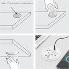 3-inch Desktop Power Grommet,Max 65W USB C Charger,2 Outlets and 3 USB, High-Speed Charging Station, Flush Mount Desk Hole Round Power Outlet, Recessed Power Strip,6ft Cord Flat Plug