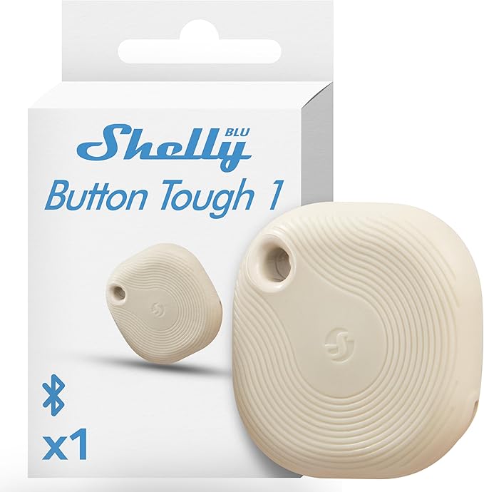 Shelly Blu Button Tough Ivory | Bluetooth-Operated Multi-click Action and Scenes Activation Button | Versatile Control | Home Automation | IP54 Waterproof | Highly resilient | Broad range