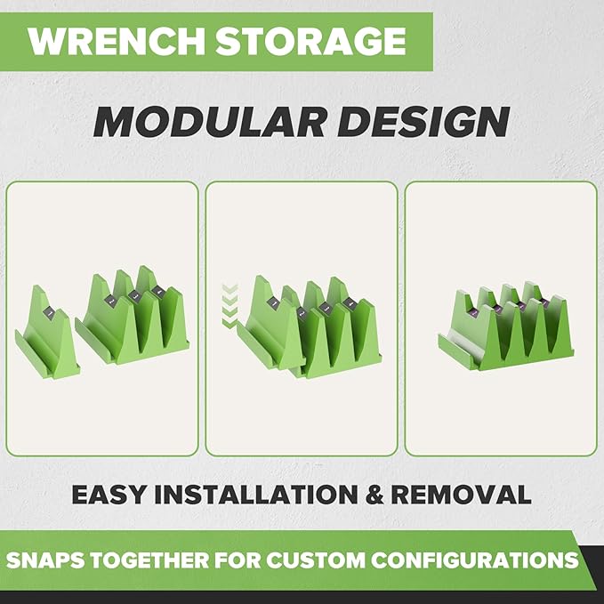 40PCS Modular Wrench Organizer Wrench Holder - Wrench Tool Organizers for Tool Drawer Storage, Wrench Storage Set with Metric & SAE Label, Wrench Rack Tool Gift for Professional Mechanics Men, Green