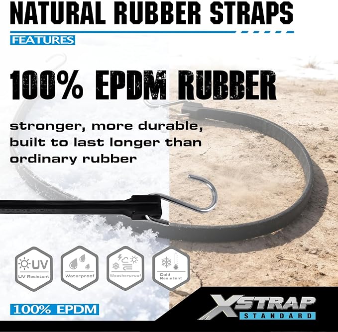 XSTRAP STANDARD 20 Pack 15'' Adjustable Rubber Tarp Straps, EPDM Bungee Cords with Hooks, Ideal for Securing Tarps, Canvases