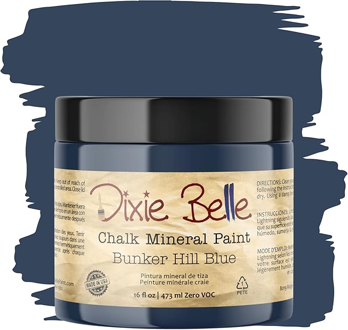 Dixie Belle Paint Company Chalk Finish Furniture Paint - Bunker Hill (16oz) - Matte Indigo Blue Chic Chalk Mineral DIY Furniture Paint