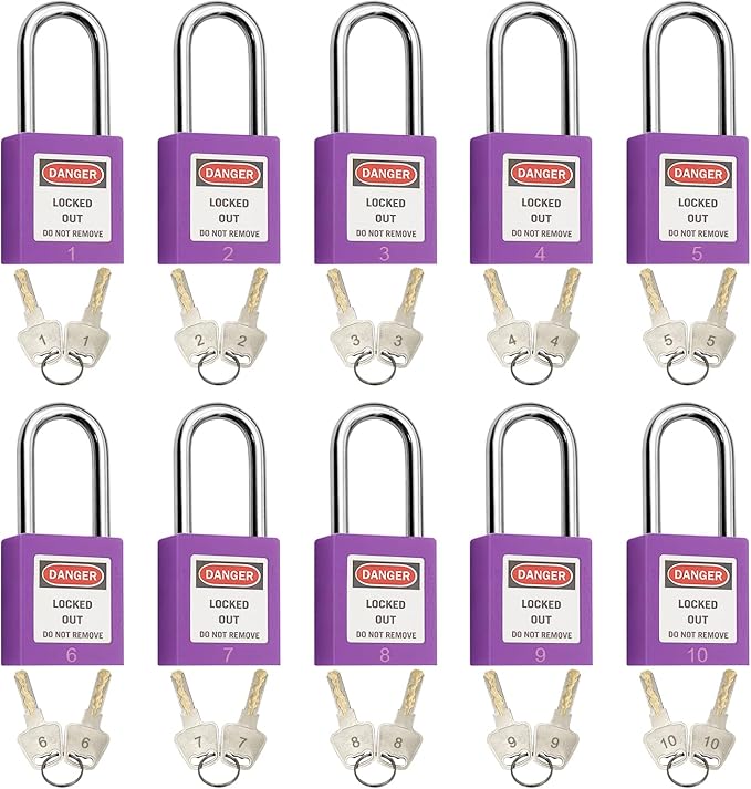 SAFBY Lockout Tagout Locks, Safety Padlock, Keyed Differently Loto Safety Padlocks for Lock Out Tag Out Kits Station (Purple 1-10)