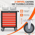 7-Drawer Rolling Tool Chest, Tool Box with 4 Wheels and Drawers, High Capacity Detachable Mobile Tool Storage Cabinet for Garage, Workshop, Mechanics and Repair Room (Black&Red)