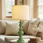 BOBOMOMO 24" Farmhouse Table Lamps Set of 2 – Sage Green Bedside Lamps with Linen Shades, Medium Traditional Lamps for Living Room, Bedroom, and Entryway, Vintage Lamp with Soft Natural Serenity